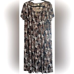 CATO Black/Beige/Red/White Pleated Short Sleeve Swing Dress, Size 18/20W, GUC.